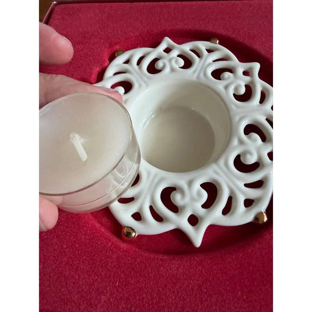 VTG Lenox Snow Lights Sparkle Tealight Votive Holder Ivory Gold Accent
